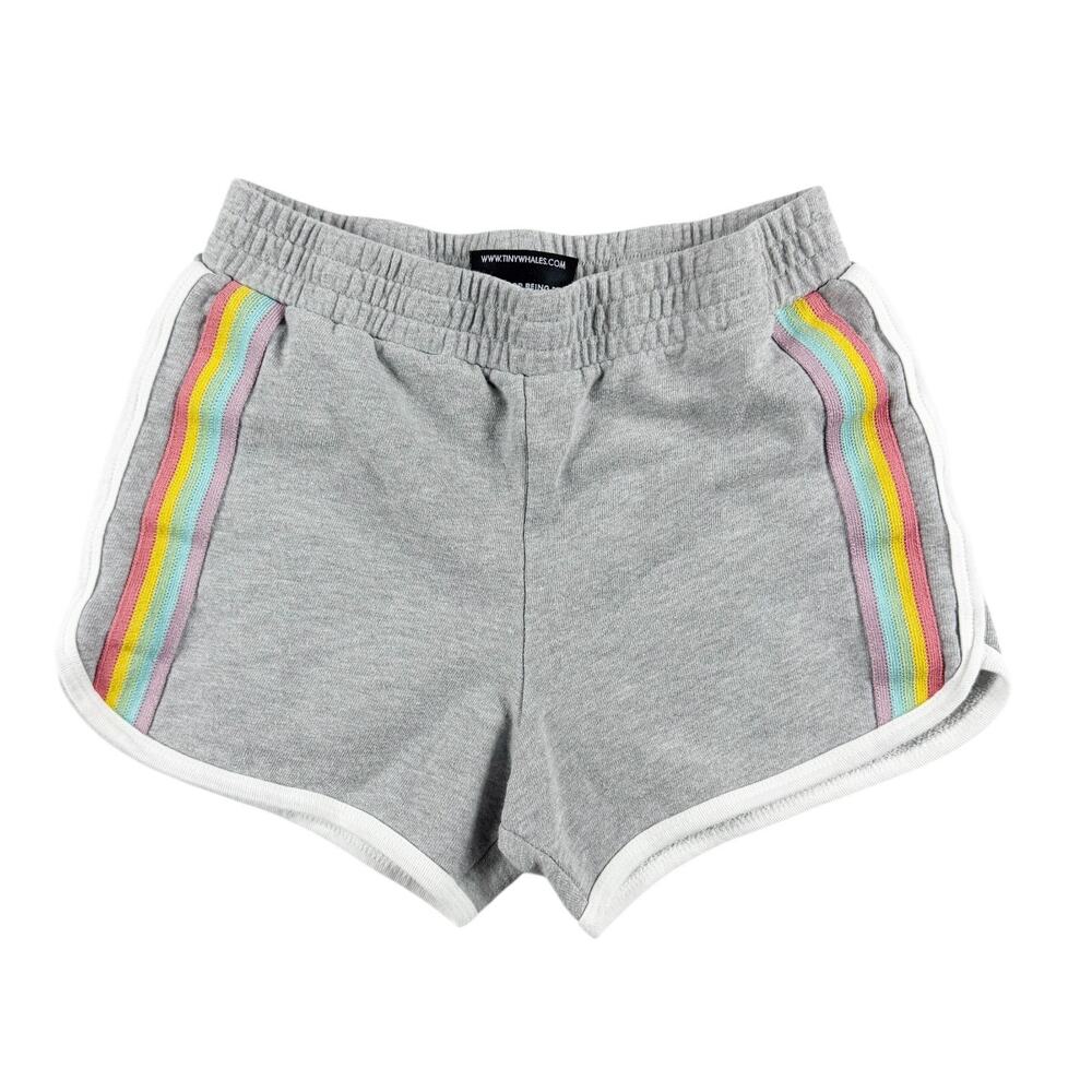 Tiny Whales Girls Gray Rainbow Stripe Dolphin Hem Shorts Size 12/14